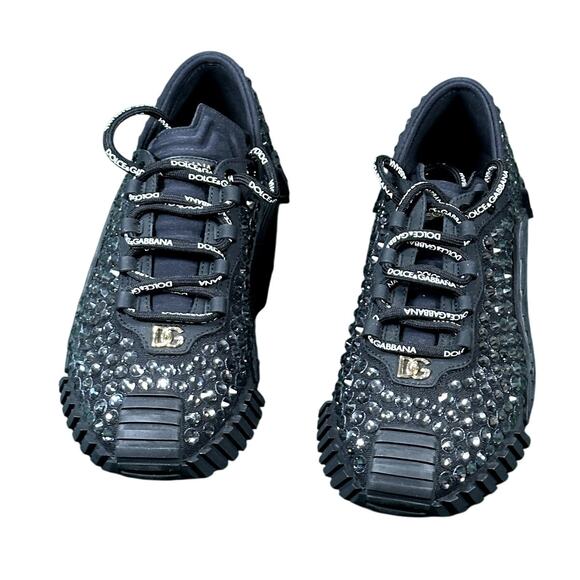 Dolce & Gabbana NS1 Rhinestone Sneakers Black Crystal NIB Size 40.5 - Picture 3 of 6
